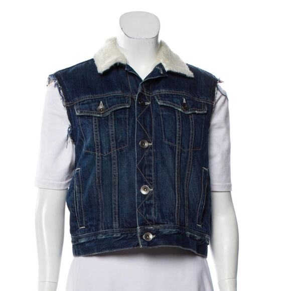 HELMUT LANG - Denim Faux Fur Lined Vest - Picture 1 of 3